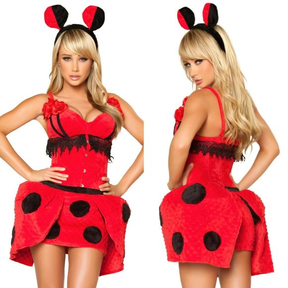 NEW ROMA 4pc SEXY LADYBUG Halloween Waist Cincher Bra Corset Skirt Costume SMALL - Picture 1 of 12